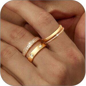Gold Silver Rings for Women Non Tarnish Stackable Rings Trendy Dainty 18K Gold P